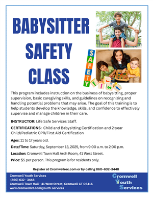 BabySitter Safety Class Youth Services 